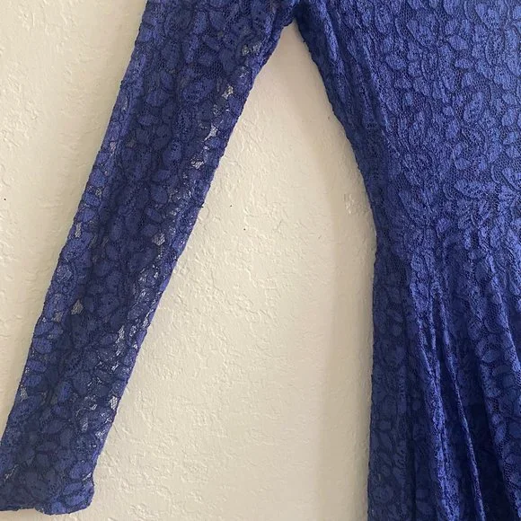 H&M Womens Mini Dress Lace Long Sleeve Floral Size 4 Spring Cobalt Blue Feminine - Picture 4 of 11